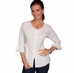 Scully Floral Embroidery Ivory White 3/4 Sleeve Honey Creek Boho Blouse